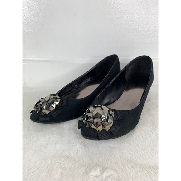 Jaclyn Smith Shoes - Jaclyn Smith Alura Black Faux Suede Wedge Heels Women’s Size 7